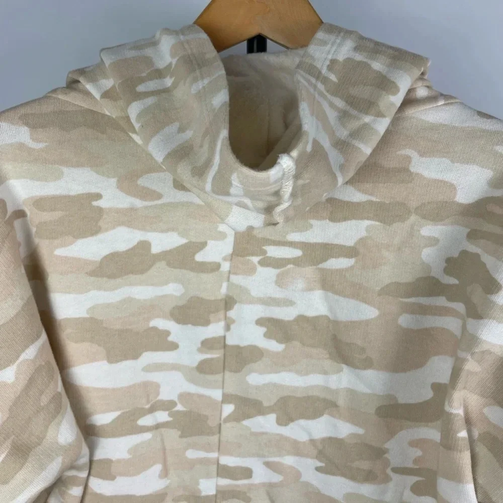 Lucky Brand Tan‎ Neutral Camo Print Hooded Open Front Cardigan Sweater
